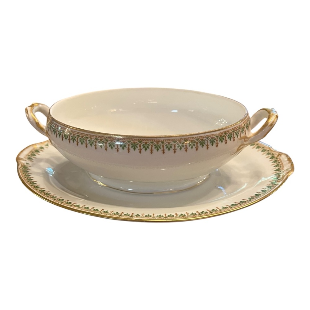 C. Ahrenfeldt Limoges France Depose Porcelain Sauce Gravy Boat Fleur de Lis
